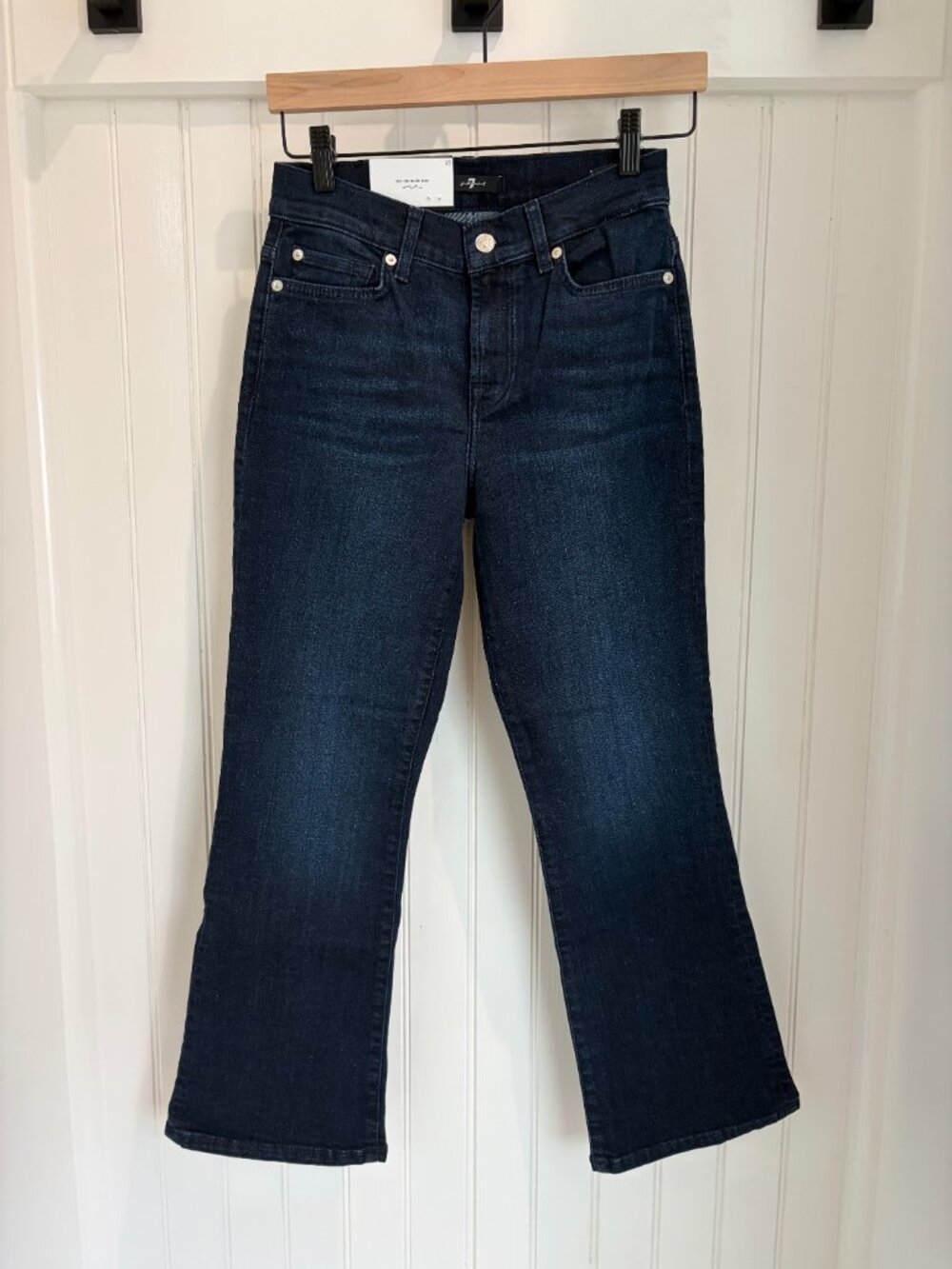 7 For All Mankind Daisy Ankle Boot Cropped Kick Flare Jeans Dark Wash 25 NWT